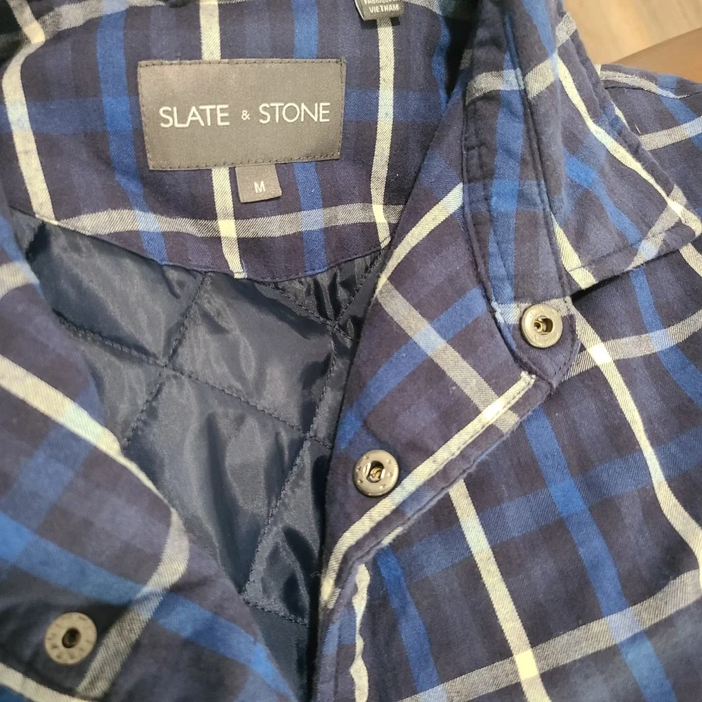 Slate & Stone Mens Plaid Quilted Lined Snap Front Shirt Jacket Blue White Size M